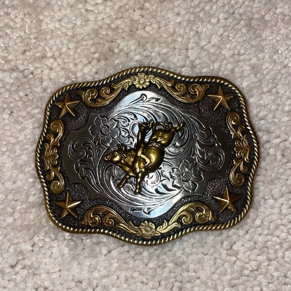Nocona Bull Rider Silver And Gold Belt Buckle